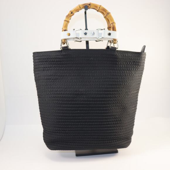 Gucci Black Woven Tote with Bamboo Handles – Chic Italian Style - Picture 1 of 11